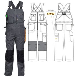 Полукомбинезон рабочий летний серый 51-2-P154-55 из смесовой ткани с наколенниками и 12 карманами