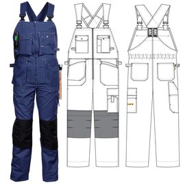Полукомбинезон рабочий летний тёмно-синий 51-2-P154-14 из смесовой ткани с наколенниками и 12 карманами
