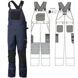 Полукомбинезон 77-CAN-15/90 из смесовой ткани, вид спереди и эскиз