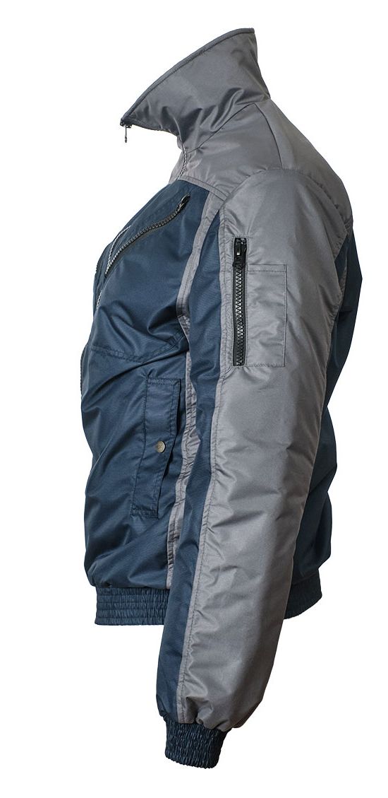 Демисезонная укороченная двухцветная синяя/серая куртка SWW  пилот (бомбер) 456NU(442NU)-TASLAN-15/55 из прочного износостойкого полотна, вид слева