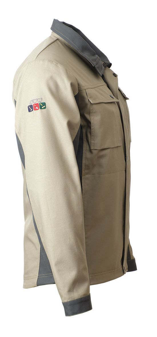 Летняя рабочая бежевая мужская куртка 374M-CY-05/55 из плотной износостойкой смесовой ткани, вид справа