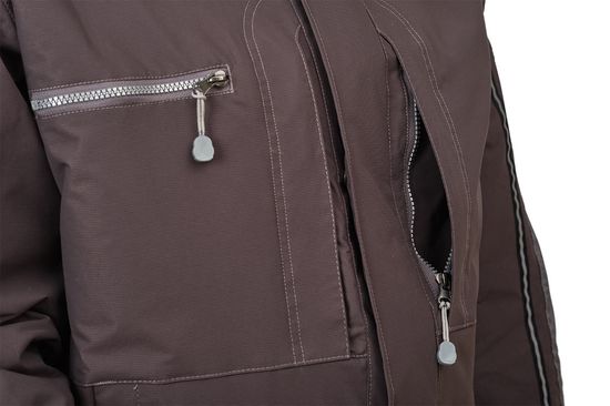 Зимняя серая укороченная куртка пилот (бомбер) 622S-TWILL-55, вертикальный карман справа