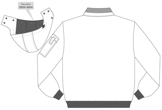 Зимняя куртка  укороченная (пилот) 442KC-TWILL-55 на стеганой подкладке, эскиз, вид сзади