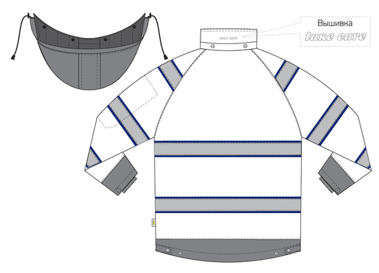 Куртка утепленная зимняя сигнальная 4677•ND-TWILL FT-77/15 с отстегивающимся капюшоном и световозвращающими лентами, эскиз, вид сзади