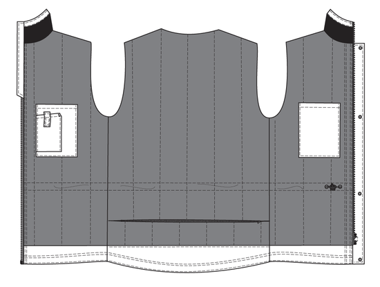 Зимняя куртка мужская рабочая 454C(428-C)-TWILL FZ-15 на стеганой подкладке с удлиненной спинкой, эскиз, вид подкладки