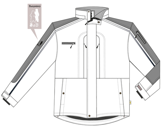 Зимняя укороченная куртка пилот (бомбер) 622S-TWILL-15 на комбинированной подкладке, эскиз, вид спереди