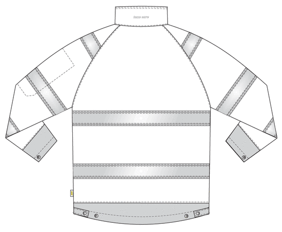 Куртка сигнальная летняя мужская дорожного рабочего оранжево-синяя 4676ND-P154-77/15 со световозвращающими лентами, эскиз, вид сзади