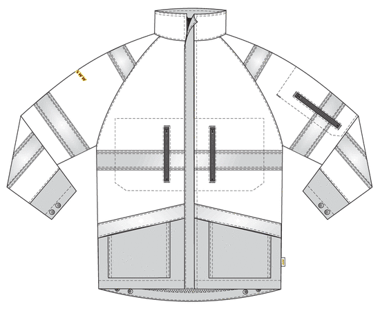 Куртка сигнальная летняя мужская дорожного рабочего оранжево-синяя 4676ND-P154-77/15 со световозвращающими лентами, эскиз, вид спереди