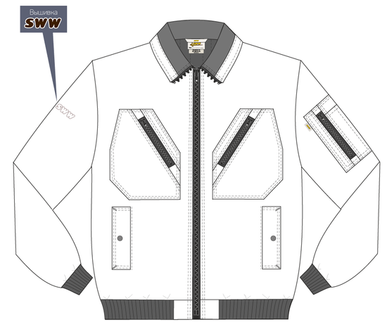 Зимняя куртка  укороченная (пилот) 442KC-TWILL FT-55 на стеганой подкладке, эскиз, вид спереди