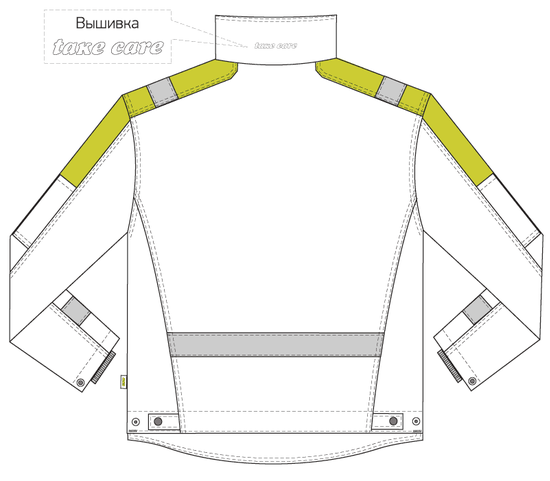 Куртка рабочая мужская зимняя двухцветная 634-PP-90/71 с удлинённой спинкой на стеганой подкладке, эскиз, вид сзади