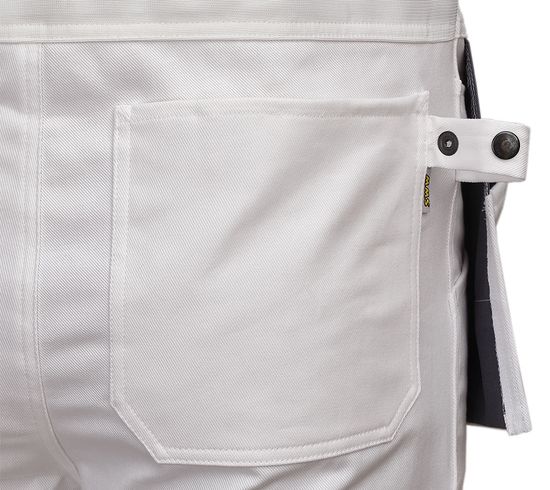 Белый рабочий летний полукомбинезон 55M-EASN-00/55 из хлопка, задний карман и регулируемая петля для инструмента