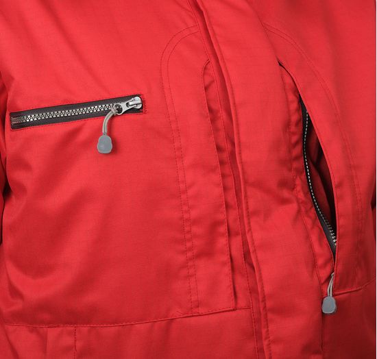 Зимняя укороченная красная куртка пилот (бомбер) 622S-TWILL-80, левый вертикальный карман