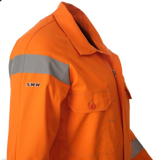 Оранжевый рабочий летний мужской комбинезон 827R-MU-75 из хлопка, вышивка на рукаве