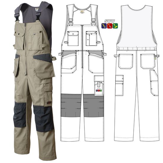 Бежевый рабочий летний полукомбинезон 55M-CY-05/55 из плотной износостойкой полусинтетики