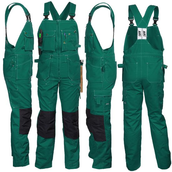 Полукомбинезон рабочий летний зеленый 51-2-P154-21 из смесовой ткани с наколенниками и 12 карманами, с четырех сторон
