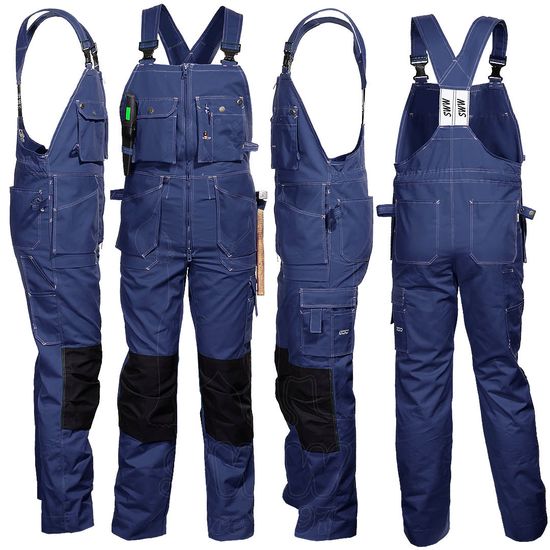 Полукомбинезон рабочий летний тёмно-синий 51-2-P154-14 из смесовой ткани с наколенниками и 12 карманами, с четырех сторон