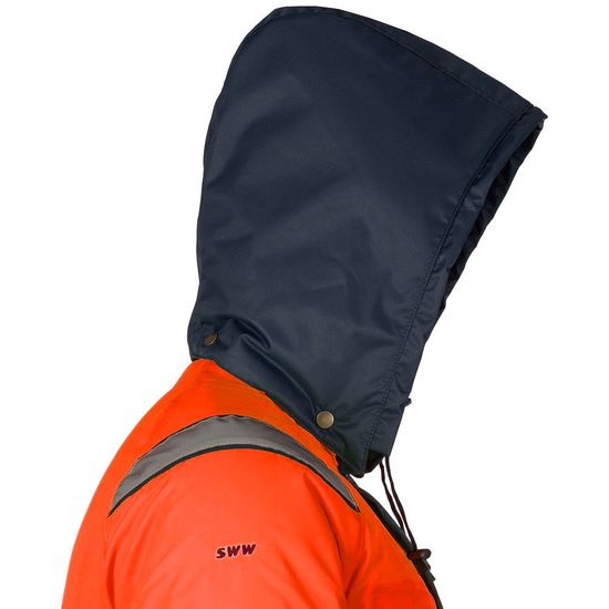 Куртка утепленная зимняя сигнальная 4677•ND-TWILL-77/15 с отстегивающимся капюшоном и световозвращающими лентами, вышитый логотип