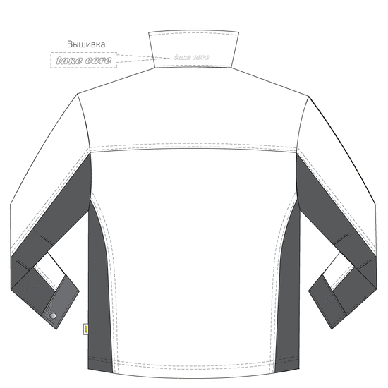 Летняя рабочая белая мужская куртка 374M-NU-05/55 из плотного стопроцентного хлопка, эскиз, вид сзади