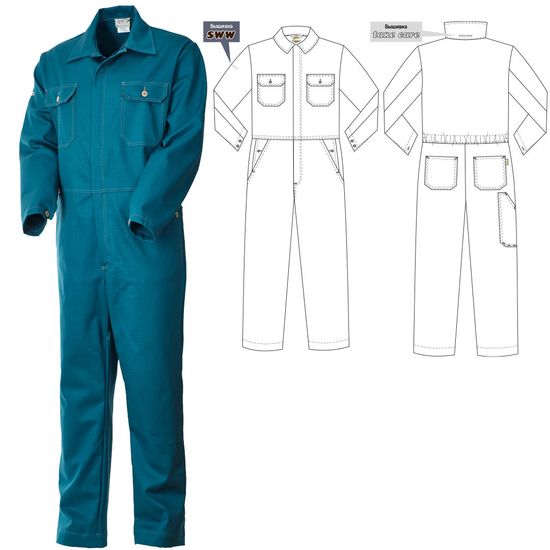Рабочий летний мужской комбинезон 830-P154-61 сине-зеленого цвета из износостойкой смесовой ткани