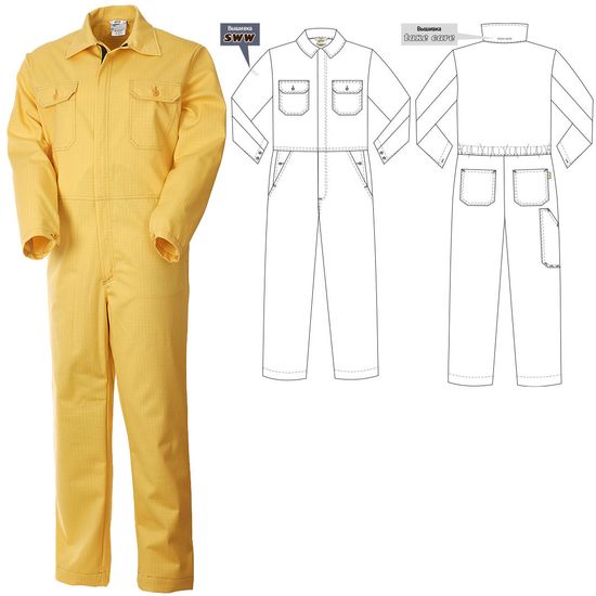 Рабочий летний мужской комбинезон 830-P154-70 желтого цвета из износостойкой смесовой ткани
