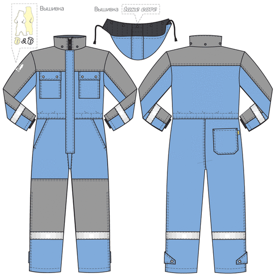 Эскиз зимнего комбинезона двухцветного мужского 888N-TWILL-16/58 на стеганой подкладке