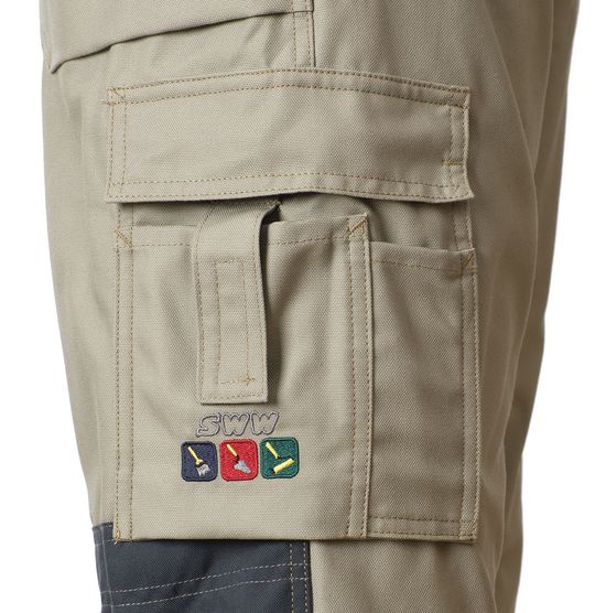 Бежевый рабочий летний полукомбинезон 55M-CY-05/55 из плотной износостойкой полусинтетики, карман на левом бедре