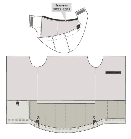 Зимняя укороченная куртка пилот (бомбер) 622S-TWILL-80, эскиз, внутренний вид