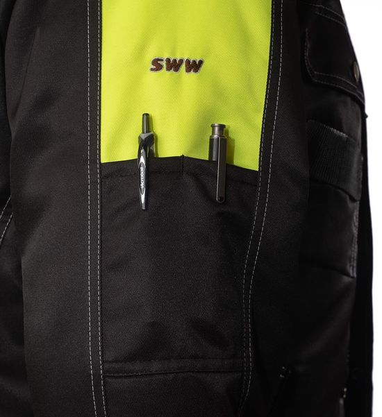 Куртка рабочая мужская зимняя двухцветная 634K-PP-90/71 с удлинённой спинкой на стеганой подкладке, вышитый логотип и карман на правом рукаве