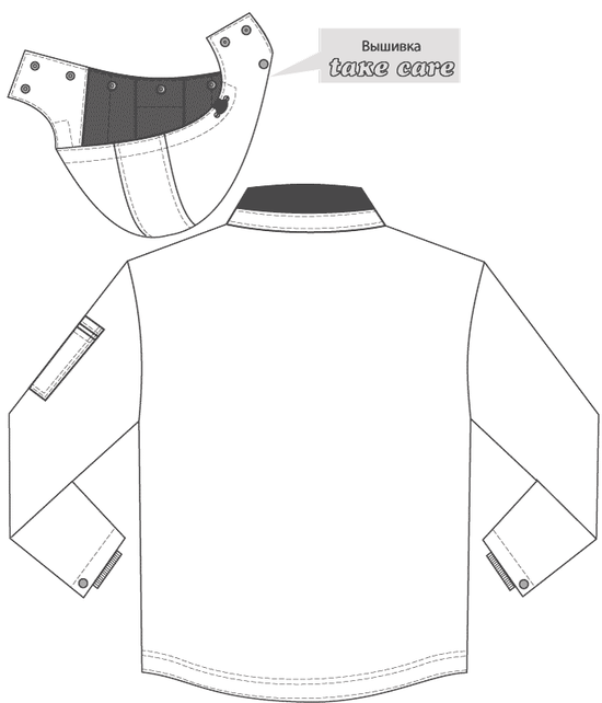 Зимняя куртка мужская рабочая 454C(428-C)-TWILL FZ-90 на стеганой подкладке с удлиненной спинкой, эскиз, вид сзади и капюшон