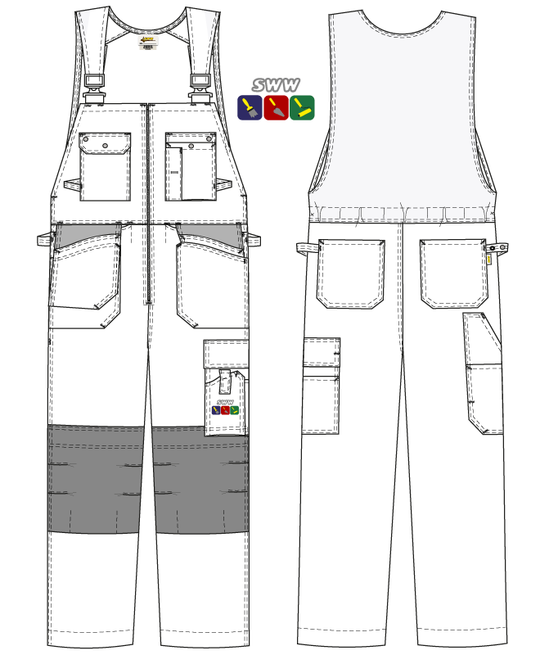 Бежевый рабочий летний полукомбинезон 55M-CY-05/55 из плотной износостойкой полусинтетики, эскиз
