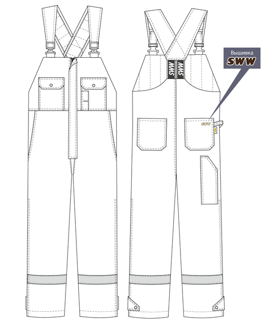 Зимний полукомбинезон 42R-PP-90 на стеганой подкладке, эскиз