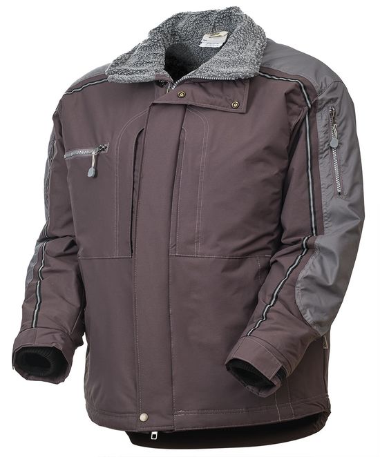 Зимняя серая укороченная куртка пилот (бомбер) 622S-TWILL-55 с отстегнутым капюшоном