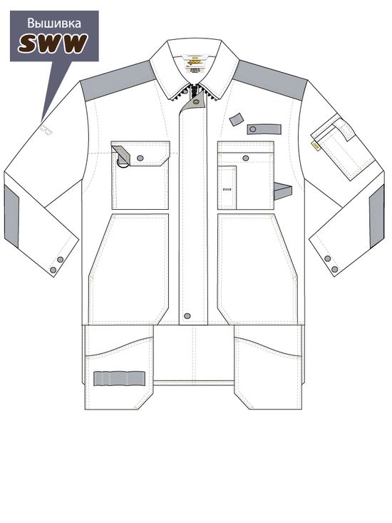 Куртка рабочая мужская летняя 450T-CAN-15/90 с отстёгивающимися рукавами, эскиз, вид спереди