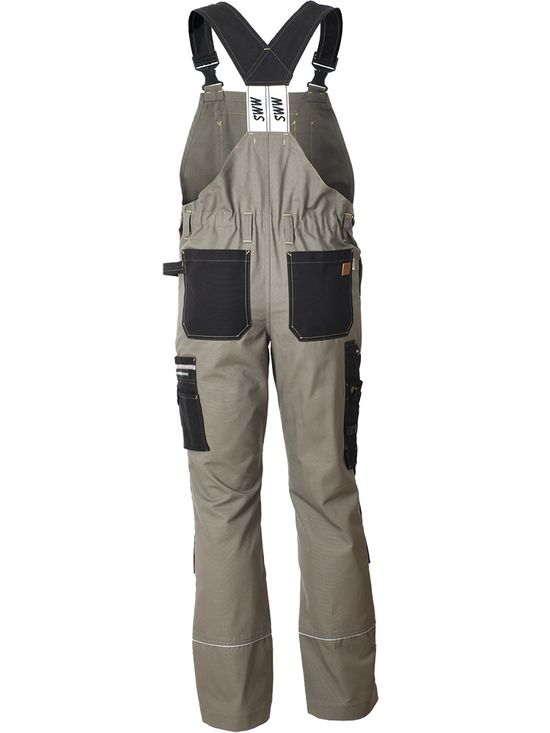 :Рабочий мужской полукомбинезон 77-CAN-7/90  хаки с черной отделкой из износостойкой смесовой ткани
