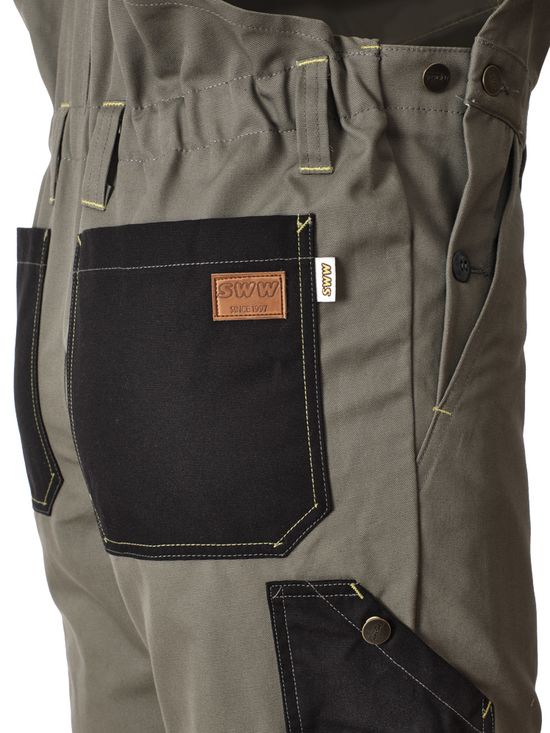 :Рабочий мужской полукомбинезон 77-CAN-7/90  хаки с черной отделкой из износостойкой смесовой ткани