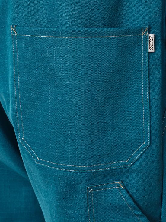 Рабочий летний мужской комбинезон 830-P154-61 сине-зеленого цвета из износостойкой смесовой ткани, задний карман