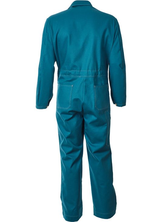 Рабочий летний мужской комбинезон 830-P154-61 сине-зеленого цвета из износостойкой смесовой ткани, вид сзади