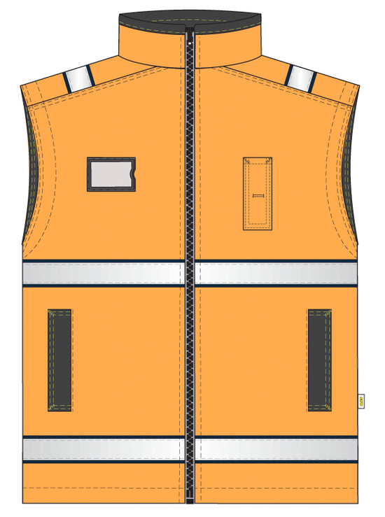 Жилет сигнальный оранжевый на подкладке из сетки 526-BT-77/14, эскиз, вид спереди