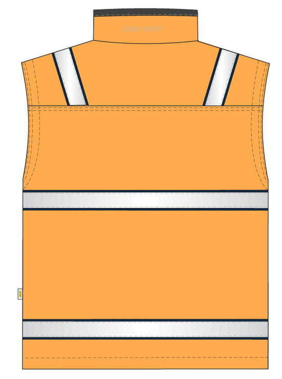 Жилет сигнальный оранжевый на подкладке из сетки 526-NEG-77/14, эскиз, вид сзади