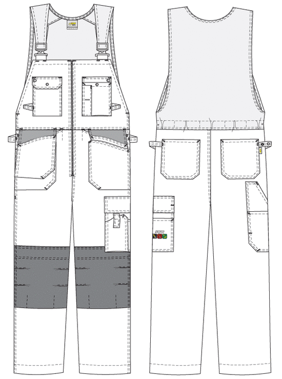 Белый рабочий летний полукомбинезон 55M-NU-00/55 из хлопка, эскиз