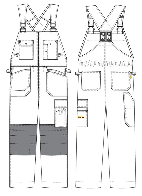 Рабочий темно-синий полукомбинезон мужской летний 51T-FU-14: эскиз