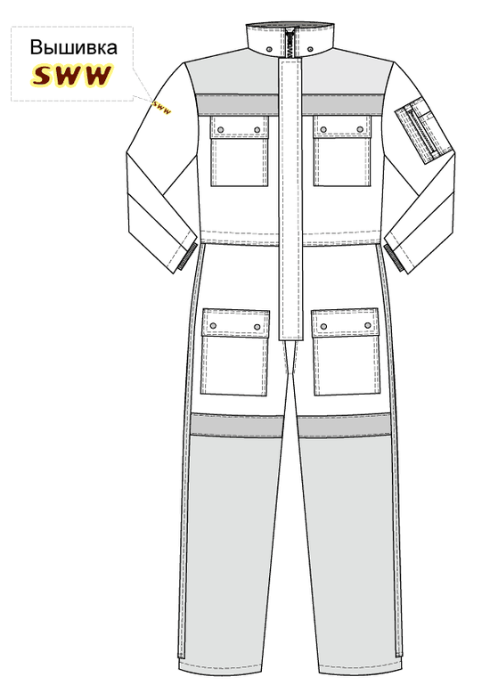 Зимний экстремальный комбинезон с капюшоном  8831F-PP-13/77  с трёхслойным утеплителем для зимней рыбалки и покатушек на снегоходе, эскиз, вид спереди