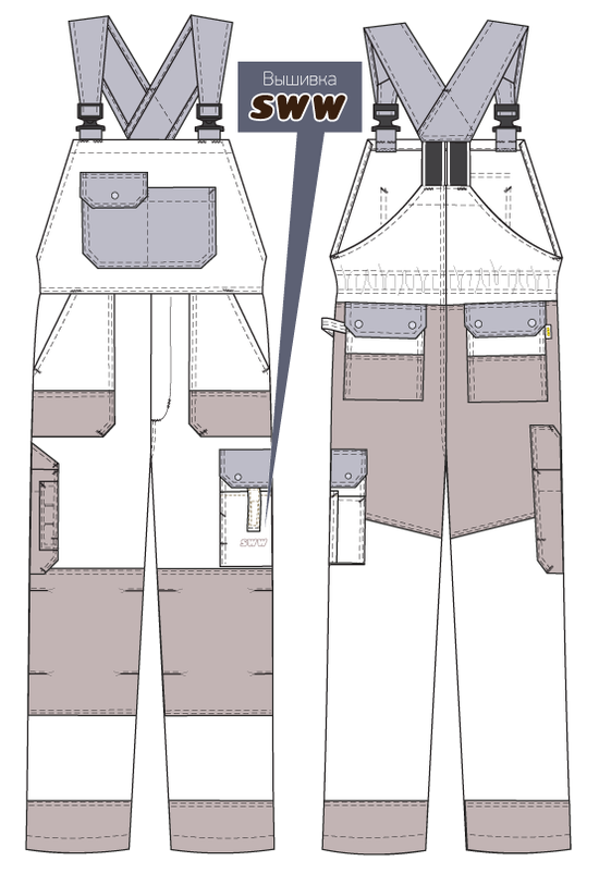 Полукомбинезон 84K-CY-6/90 из смесовой ткани, эскиз
