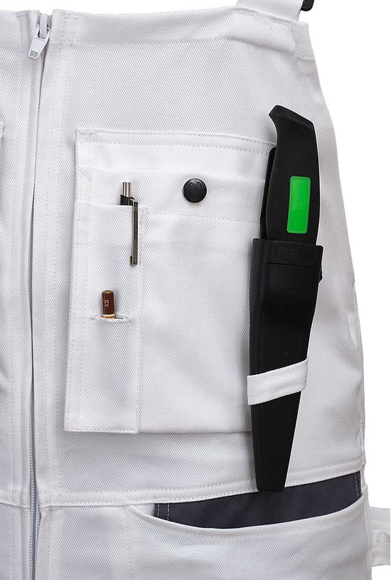 Белый рабочий летний полукомбинезон 55M-NU-00/55 из хлопка, крепление ножа в ножнах