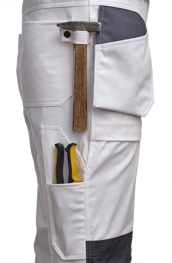 Белый рабочий летний полукомбинезон 55M-EASN-00/55 из хлопка, использование петли для молотка и кармана для инструмента