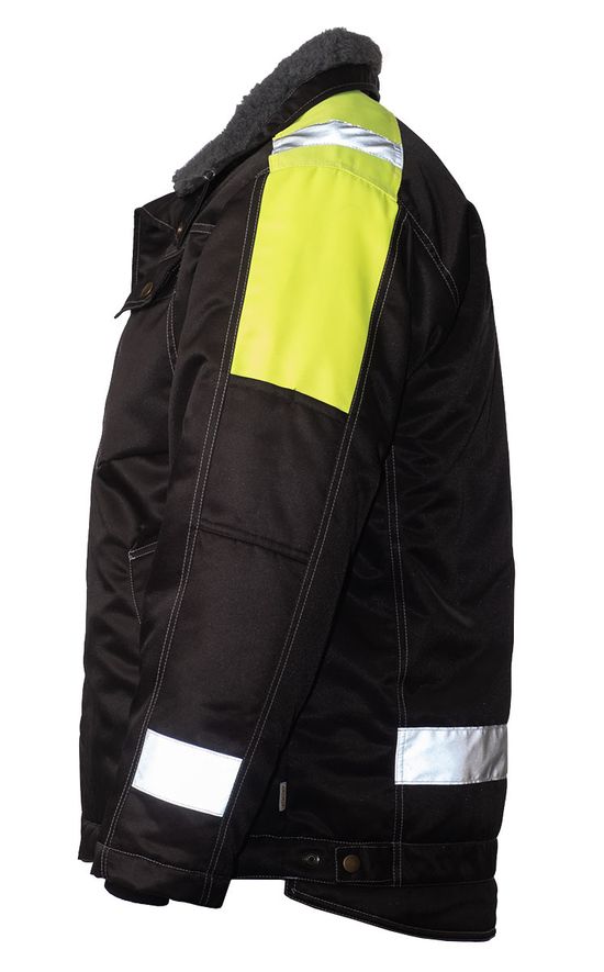 Куртка рабочая мужская зимняя двухцветная 634K-PP-90/71 с удлинённой спинкой на стеганой подкладке, вид слева