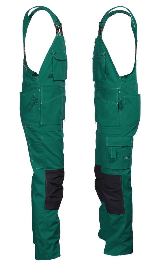 Полукомбинезон рабочий летний зеленый 51-2-P154-21 из смесовой ткани с наколенниками и 12 карманами, вид сбоку
