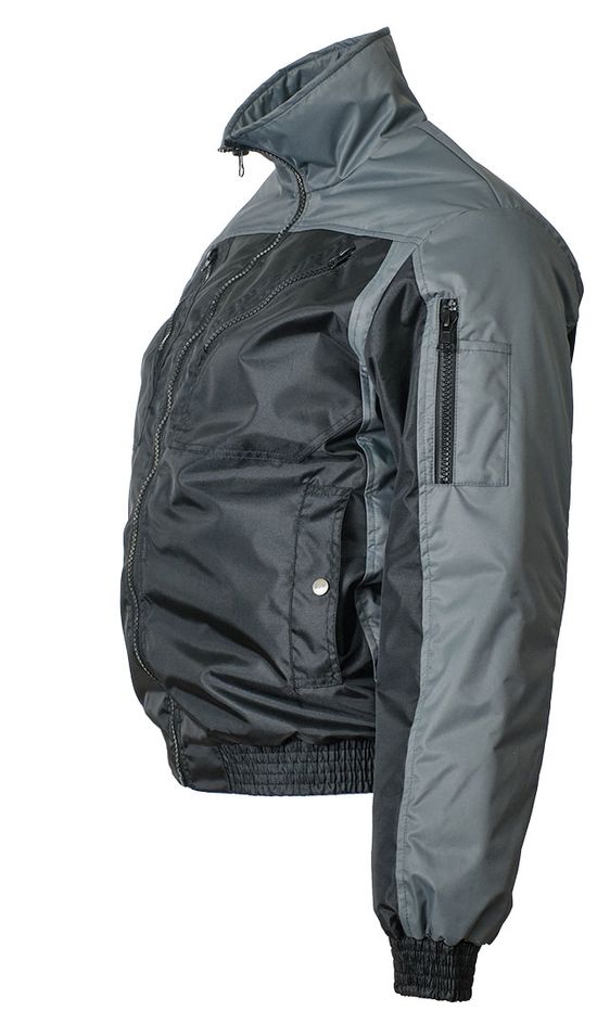 Демисезонная укороченная двухцветная чёрная/серая куртка SWW  пилот (бомбер) 456NU(442NU)-TASLAN-90/55 из прочного износостойкого полотна в розницу и оптом, вид слева