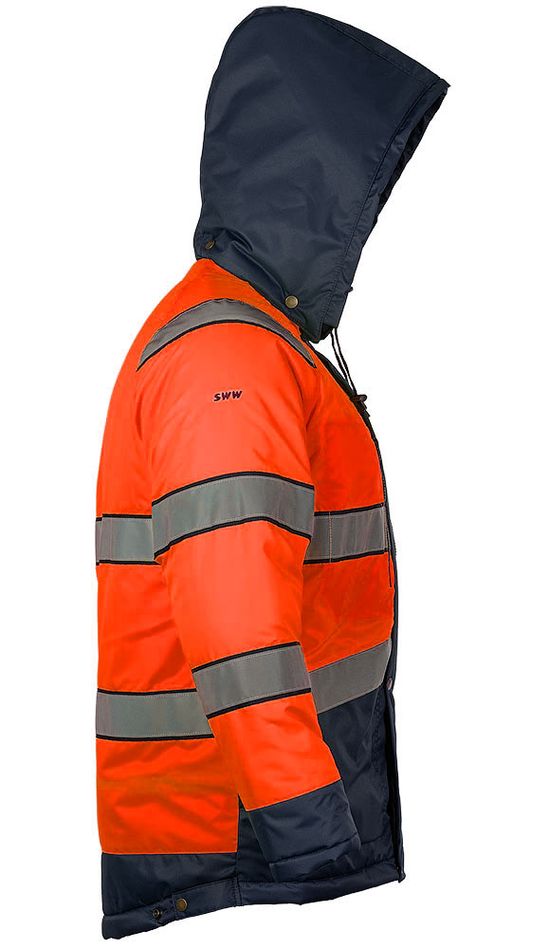 Куртка утепленная зимняя сигнальная 4677•ND-TWILL-77/15 с отстегивающимся капюшоном и световозвращающими лентами, вид справа