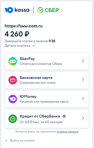 Страница оплаты ПАО &laquo;Сбербанк&raquo;